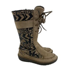 Teva Kiru Zip Winter Boots Tall Faux Fur Lined Brown Nubuck Print 4058 Womens 7